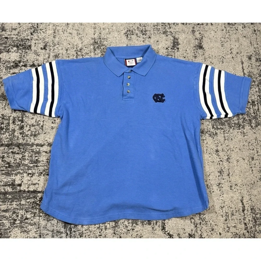 Vintage UNC Tar Heels Polo Mens Large Carolina Blue Striped Sleeve